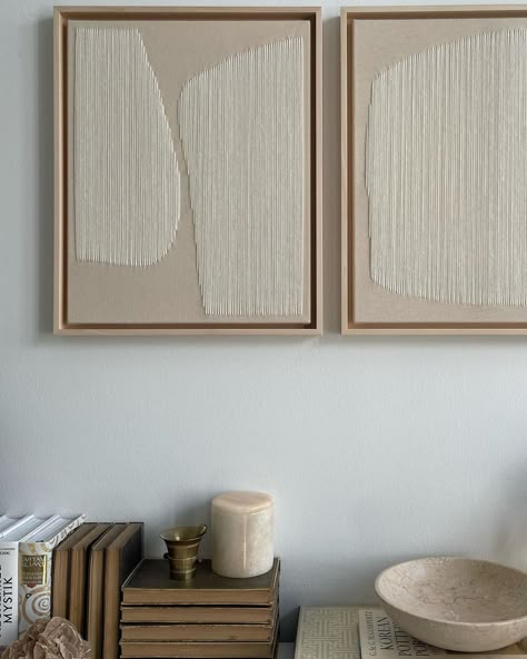 the perfect pair. both 40x50x2 cm wool thread on raw canvas framed #artwork #artgallery #artist #painting #fineart #interiorstyling… | Instagram Thread Art On Canvas, Diy Art Canvas, Minimalist Japandi, Minimal Artwork, Fabric Artwork, Raw Canvas, Diy Abstract Canvas Art, Scandi Home, Diy Wall Art Decor