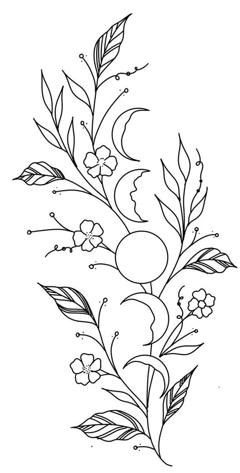 Simple Tattoos For Women Stencil, 90s Celestial Tattoo, Simplistic Line Art, Fine Line Tattoo Outline, Women Tattoo Outline, Outlines Of Flowers, Simple Colour Tattoo, Flower Tattoo Stencils Outline Design, Tattoo Outlines For Women