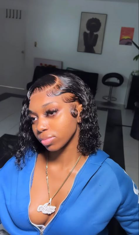 Short Curly Bob Lace Front Wigs, Side Part Curly Bob Wig, Wet And Wavy Bob Black Women, Wet Bob Hairstyles, Curly Short Wig Hairstyles, Side Part Deep Wave Bob, Short Curly Wig Install, Short Curly Lace Front Wigs Hairstyles, Short Curly Frontal Wig Hairstyles