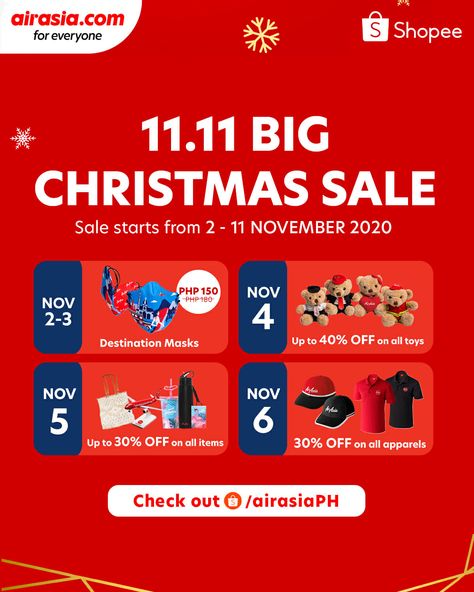 AirAsia – 11.11 Deal: Get Up to 50% Off on AirAsia Merchandise via Shopee Up To 50 Off Sale Poster, 11.11 Promotion Design, 11 11 Sale Poster Design, 11 11 Sale Poster, Sale Poster Design, Graphic Design Personal Branding, Creative Room, Christmas Merchandise, Christmas Campaign