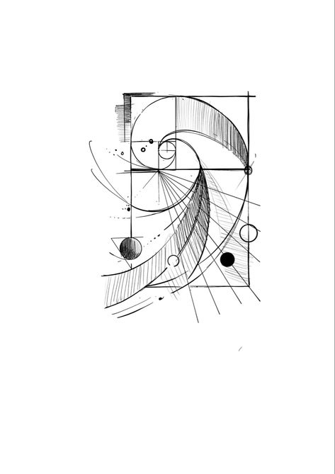 Golden Ratio Art Ideas, Fibonacci Art Drawing Golden Ratio, Golden Ratio Art Drawing, Fibinocci Sequence Tattoos, Fibonacci Art Drawing, Tattoo Golden Ratio, Chaos Theory Tattoo, Golden Ratio Drawing, Golden Ratio Tattoo