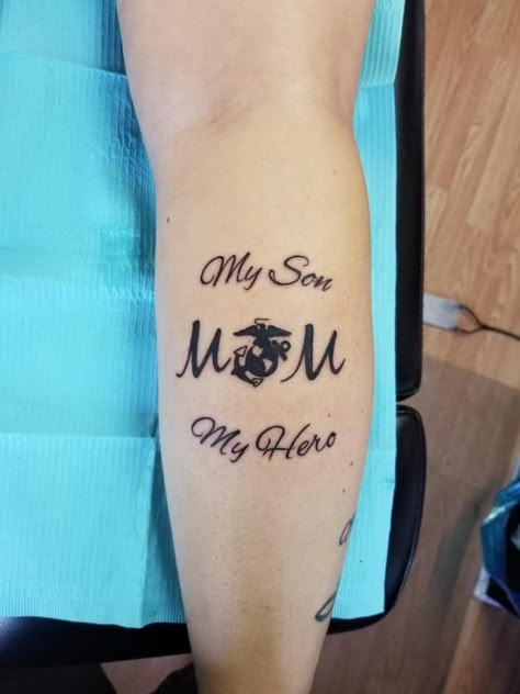 Inspiration for my MoM tattoo Army Mom Tattoos Sons Mothers, Marine Mom Tattoos Ideas, Army Mom Tattoos, My Mom Tattoo, Marine Mom Tattoo Ideas Sons, Marine Mom Tattoo, Proud Marine Mom Tattoo, Usmc Mom Tattoo, Tattoos For Mom