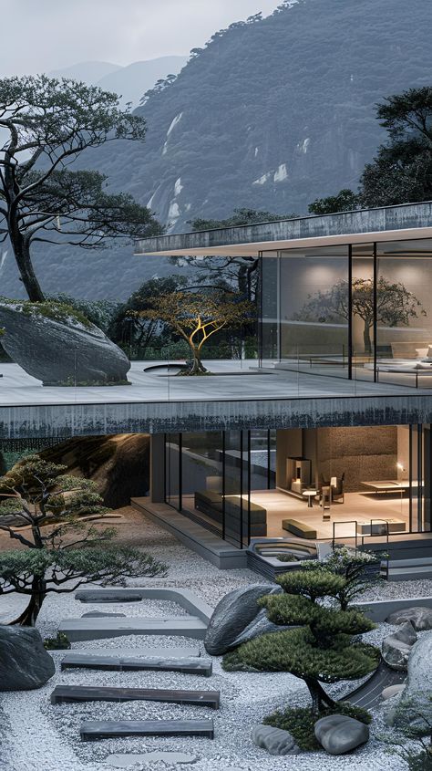 Discover the epitome of modern living with this serene minimalist house set against a breathtaking mountainous backdrop. Featuring expansive windows for panoramic views, it embodies tranquility. Save & follow for more design inspiration. Perfect for those seeking a blend of nature and contemporary architecture. Ideal for your next home decor project or art collection. #ModernLiving #MinimalistDesign #NatureInspired #HomeDecor #ArtPrint #imageprompt #Aiimage Modern Greenhouses, Minimalist House, Asian Architecture, Sell Photos, Next Home, Greenhouses, Visual Content, Contemporary Architecture, Minimalist Home