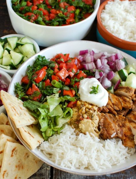 Chicken Shawarma Rice, Nourishing Bowls, Shawarma Rice, Onion Hummus, Budha Bowls, Shawarma Seasoning, Chicken Shawarma Recipe, Shawarma Recipe, Power Bowls