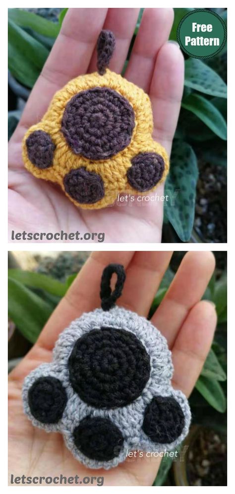 Paw Print Keychain Free Crochet Pattern Crochet Paw Print Keychain Pattern Free, Crochet Paw Keychain Pattern Free, Crochet Key Chains Free Pattern Simple, Crochet Paw Print Keychain, Crochet Paw Keychain, Crochet Dog Paw Pattern Free, Dog Paw Crochet Pattern, Cat Crochet Keychain Pattern, Cat Paw Crochet Pattern