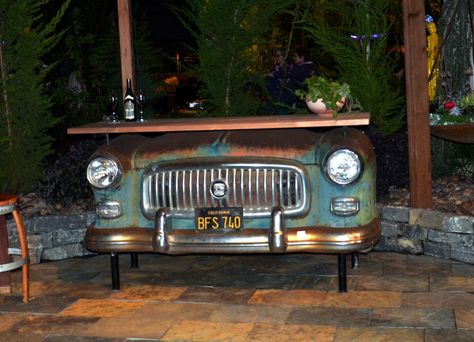 Car Bar at the SF Garden Show, 2014 | by pete@eastbaywilds.com Car Grill Repurposed, Repurposed Antiques, Bar Deco, Old Car Parts, Car Grill, Pool Stuff, Car Bar, Car Part Furniture, Automotive Furniture