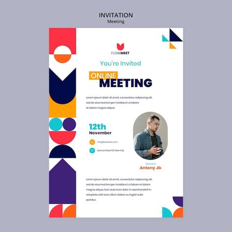 Business Meeting Invitation, Meeting Invitation Template, Conference Invitation, Meeting Invitation, Meeting Template, Online Meeting, Free To Edit, Psd Template Free, Online Invitations