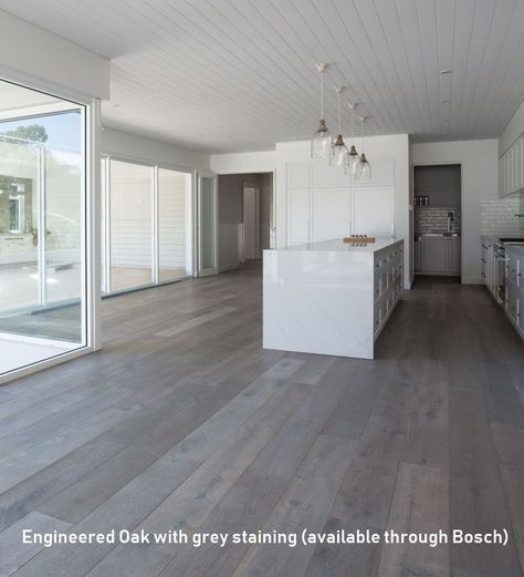 Grey Timber Floors – Brilliant Design Trend or Fashion Faux Pas? - Bosch Timber Floors Grey Timber Flooring, Floor Kitchen Ideas, Dark Wooden Floor Kitchen, Wooden Kitchen Floor, Wooden Floor Kitchen Ideas, L Kitchen Ideas, Grey Wooden Flooring, Wooden Floor Kitchen, Floating Floorboards