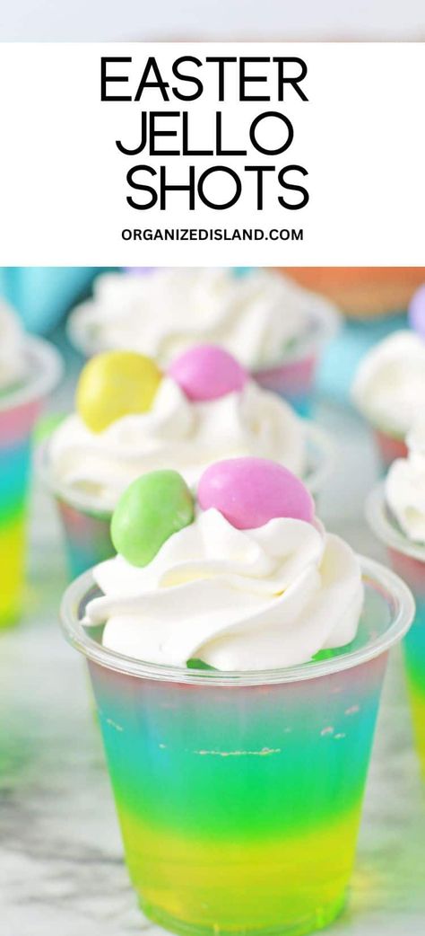 Easter Jello Shots Alcohol, Spring Jello Shots, Easter Jello Cups, Easter Pudding Shots, Easter Jello Shots, Easter Shots Alcohol, Easter Jello Desserts, Easter Shots, Easter Alcoholic Drinks