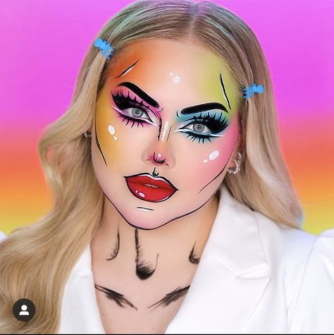 Comics Makeup Pop Art, Pop Art Makeup Tutorial, Comic Makeup, Pop Art Face, Cartoon Makeup, Pop Art Makeup, Rainbow Family, Special Makeup, Pride Makeup