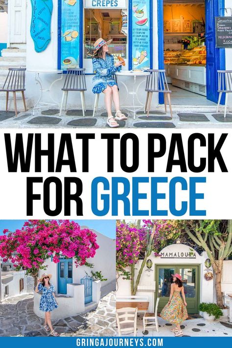 Planning a trip to the Greek islands? Check out the ultimate Greece packing list for your dream adventure! From essentials to seasonal clothing and beach must-haves, we've got you covered. Make your Greek island-hopping vacation unforgettable with these expert packing tips. Plus, discover what not to bring to Greece. What To Bring To Greece, Packing List For Greece In Summer, Travel Essentials For Greece, Packing List For Greece In September, Greece Trip Planning, Greece Travel Essentials, Greece Cruise Packing List, Packing For Greece In April, What To Pack For Greece In May