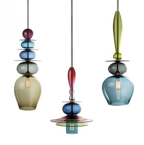 Triptych Stacks coloured glass pendant lights by Curiousa & Curiousa Asian Pendant Lighting, Hand Blown Glass Lighting, Colorful Pendant Light, Blown Glass Lighting, Modern Glass Pendant Light, Stylish Chandelier, Blown Glass Pendant, Contemporary Pendant Lights, Copper Lighting