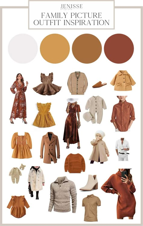 Fall Family Photo Color Scheme 2023, Maroon Mustard Family Pictures, Burnt Orange And Cream Family Pictures, Fall Photography Color Schemes, Mocha Family Pictures, Fall Family Pictures Outfits Sweater, Family Photo Orange Color Schemes, Rust Outfit Family Photos, Brown Clothes Family Photos