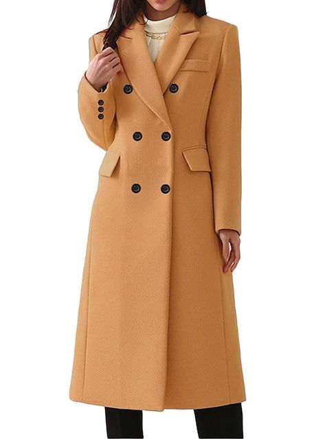 Casual Coats For Women, Button Decor, Middle Age Fashion, Turndown Collar, Woolen Coat, Crochet Clothing, Long Style, Solid Clothes, Classic Outfits