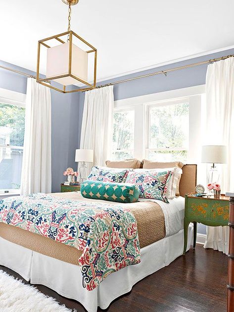 Find your interior style: modern eclectic or traditional chic? - The Interiors Addict Bedroom Lighting Design, Guest Room Decor, Primary Bedroom, Bedroom Color Schemes, Master Bedrooms Decor, Guest Bedrooms, Colorful Furniture, Bedroom Colors, Bedroom Lighting