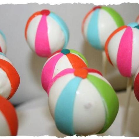 Round beach ball cake pops Beach Ball Cake, Cake Pop Designs, Cake Ball, Ball Cake, Beach Birthday Party, Cupcakes Decorados, Hello Sweetie, Beach Themed Party, Beach Birthday