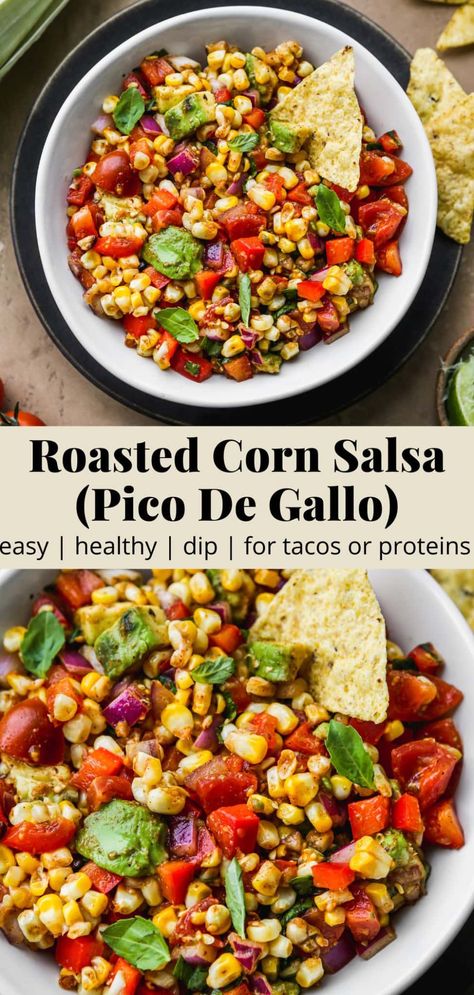 Corn Pico, Walder Wellness, Roasted Corn Salad, Roasted Corn Salsa, Mexican Party Food, Salsa Ingredients, Healthy Appetizer Recipes, Corn Salsa, Canned Corn