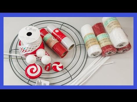 Peppermint Wreath DIY || Christmas Wreath || Dollar Tree Wreath - YouTube Christmas Wreath Dollar Tree, Christmas Wreath Ideas Diy, Wreath Diy Easy, Peppermint Wreath, Wreath Ideas Diy, Wreaths Diy Easy, Wreath Diy Christmas, Wreaths Videos, Dollar Tree Wreath