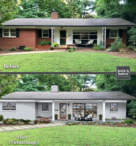 6 Home Makeovers: How to Copy the Look | Blog | brick&batten Brick Ranch Remodel, Painted Brick Ranch, Brick House Exterior Makeover, Brick Ranch Houses, Ranch House Remodel, Home Makeovers, Ranch House Exterior, Painted Brick House, House Makeovers