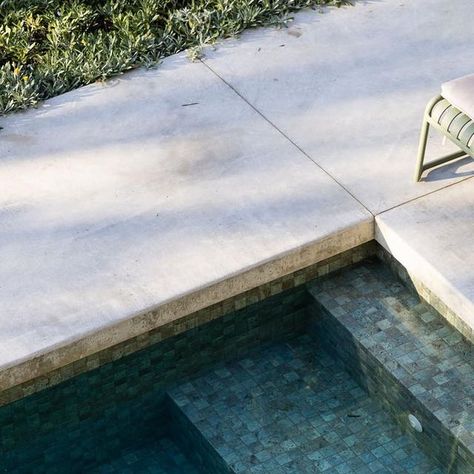 Formed Gardens on Instagram: "Concrete pool surrounds with Sukabami porcelain mosaics creating a modern/retro vibe." Concrete Pool Surround, Concrete Pool Deck Ideas, Pool Surround, Concrete Pool Deck, Cement Pavers, Pool Surrounds, Pool Deck Ideas, Pool Stuff, Concrete Pool