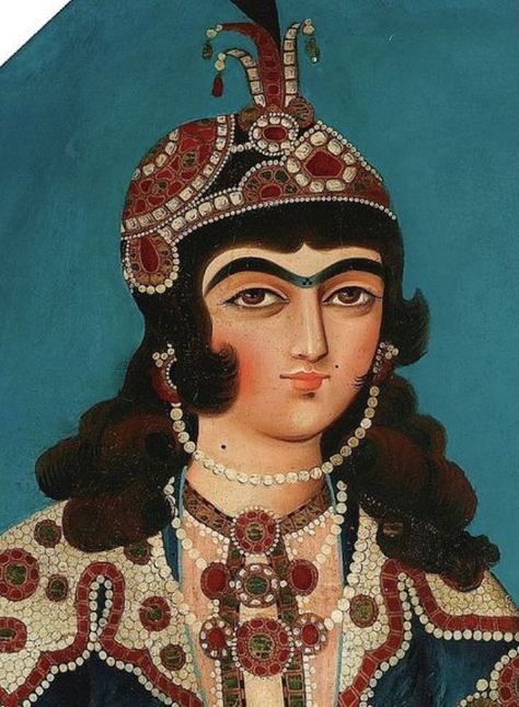 Qajar Jewelry, Persian Outfits, Qajar Painting, Qajar Art, Persian Princess, 2d Painting, Face Collage, Iran Culture, Arabic Calligraphy Painting