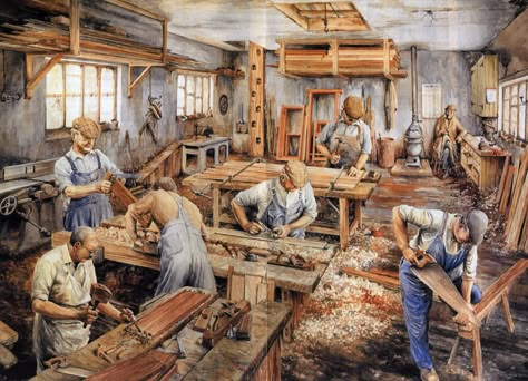 How Carpenters used to work in The Old Days Carpenter Workshop, Woodworking Images, Wood Shops, Wood Trellis, Carpentry Workshop, Woodworking Jobs, Woodworking Store, Woodworking Art, Router Woodworking