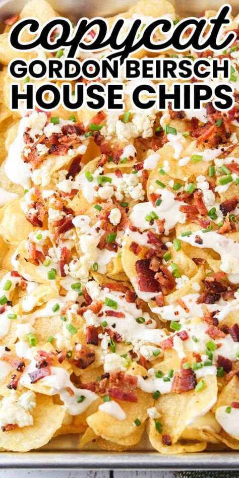 Potato Chip Nachos Recipe, Loaded Potato Chips Appetizers, Kettle Chips With Blue Cheese, Blue Cheese Chips Recipe, Loaded Potato Chip Nachos, Loaded Kettle Chips, Gordon Biersch Recipes, Blue Cheese Nachos, Ruffles Chips Recipes