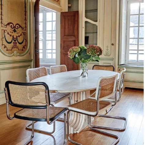 Tamsin Johnson (@tamsinjohnson) • Instagram photos and videos Cesca Chair Dining Room Round Table, Cantilever Chairs Dining Room, Cesca Chair Dining Room, Marcel Breuer Chair, Tamsin Johnson, Victorian School, Breuer Chair, Stylish Kitchen Design, Cane Chairs