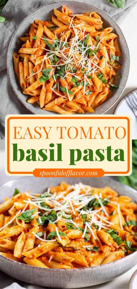 Add this Tomato Basil Pasta to your favorite weeknight dinner ideas! It starts with fresh basil, tomatoes, parmesan, and pasta and is one of the best pasta recipes to share with the whole family. Save this pin! Healthy Tomato Basil Pasta, Easy Tomato Basil Pasta, Easy Dinner Recipes Vegetarian Pasta, Fresh Basil Recipes Pasta, Pasta Tomatoes And Basil, Pasta With Tomatoes And Basil, Basil Recipes Pasta, Tomato Basil Pasta Recipes, Dishes With Basil