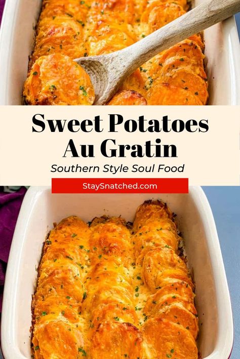 Sweet Potato Au Gratin, Sweet Potato Side Dish Recipes, Savory Sweet Potato Recipes, Potato Au Gratin, Scalloped Sweet Potatoes, Sweet Potato Side Dish, Sweet Potato Gratin, Sweet Potato Sides, Au Gratin Potato Recipes