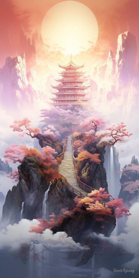 Chinese Fantasy Aesthetic, Chinese Background Landscape, Xianxia Aesthetic, Chinese Fantasy Art, Underwater Drawing, Japanese Ninja, Historical Anime, Chinese Background, Asian Landscape