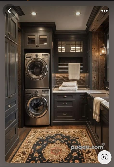 Washer And Dryer Aesthetic, Dark Laundry Room, Big Laundry Room, Laundry Room Closet Ideas, Room Closet Ideas, Laundry Quotes, Laundry Room Decor Ideas, Laundry Room Wallpaper, Dream Laundry Room