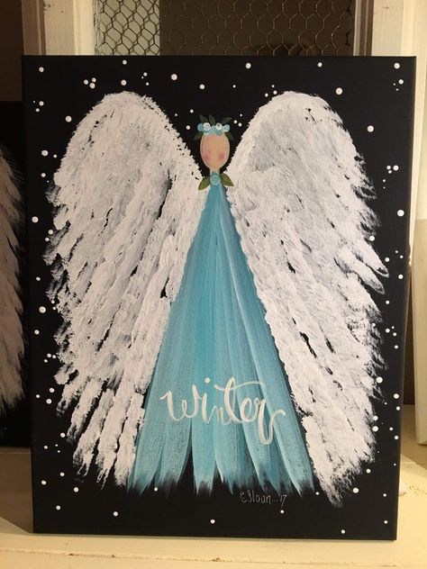 Christmas Paintings On Canvas, Angel Crafts, Holiday Painting, Winter Painting, Angel Painting, Christmas Canvas, Winter Art, Christmas Paintings, Angel Art