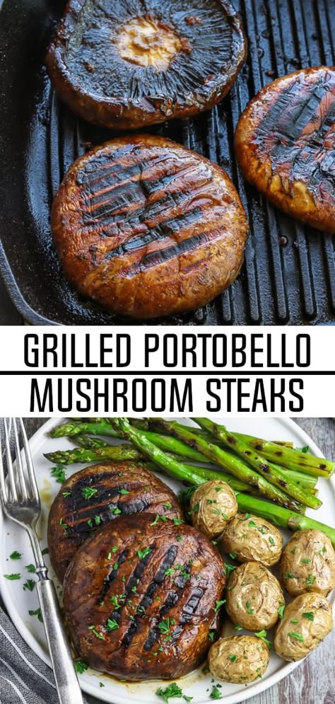 Grilled Portobello Mushroom Recipes, Portobello Mushroom Steaks, Mushroom Grilled, Grilled Portabella Mushrooms, Mushroom Steaks, Portabella Mushrooms Recipes, Jamur Kancing, Portobello Mushroom Recipes, Vegetarian Grilling