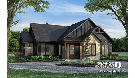 front - BASE MODEL of house plan 6123 One Story Modern House Exterior, House Plans With Vaulted Ceilings, One Story Craftsman House Plans, Pinterest House, Upstairs Master Suite, Transitional House Plans, Covered Terrace, One Story House, Drummond House Plans