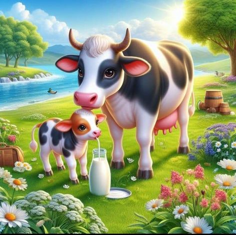 Animated Cow, Farm Animals Decor, Farm Animal Crafts, Cow Illustration, Cow Photos, Boho Art Drawings, Animal Illustration Art, Cartoon Cow, Children Cartoon