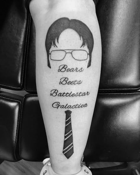 30 Dwight Schrute Tattoo Ideas For Men - The Office Designs Dwight Schrute Tattoo, Office Tattoo Ideas, The Office Tattoo Ideas, The Office Tattoo, Show Tattoo Ideas, 2023 Tattoo Ideas, Show Tattoo, Random Tattoo Ideas, 2023 Tattoo