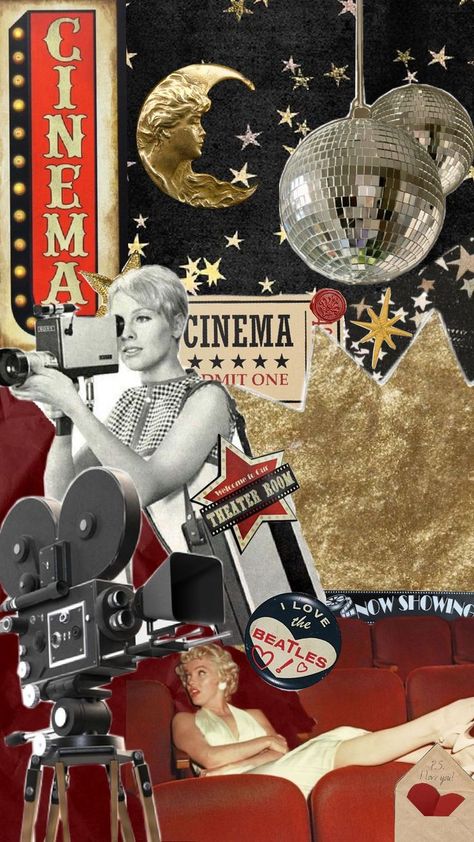 cinema collage core Old Movie Star Aesthetic, Movie Music Aesthetic, Retro Cinema Aesthetic, Movie Astetic, Vintage Movie Theater Aesthetic, Retro Movie Theater Aesthetic, Cinema Scrapbook, Actor Aesthetic Wallpaper, Vintage Cinema Aesthetic