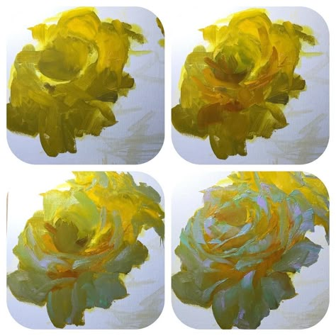 Flower Acrylic Painting Tutorial, Oil Flower Painting, Halloween Paintings On Canvas, Acrylic Color Painting, Idea To Paint, Yellow And Green Flowers, Flower Acrylic Painting, How To Paint Flowers, Painting Challenge