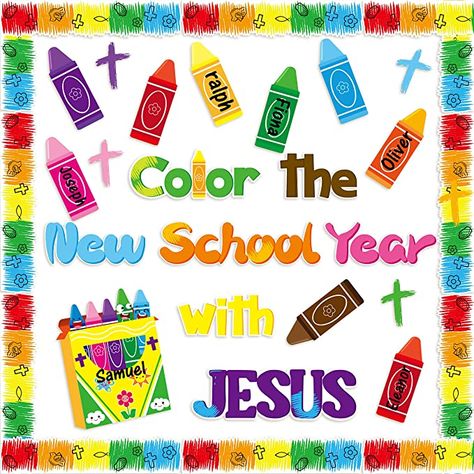 Fall Sunday School Bulletin Boards, Jesus Bulletin Boards, Christian School Bulletin Boards, Fall Church Bulletin Boards, Crayon Bulletin Boards, Religious Bulletin Boards, Sunday School Classroom Decor, Preschool Classroom Themes, Summer School Crafts