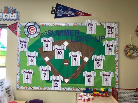 Chicago Cubs bulletin board for the sports themed classroom Sports Reading Bulletin Board, Sport Themed Bulletin Boards, Baseball Themed Bulletin Boards, Baseball Theme Bulletin Board Ideas, Sports Themed Bulletin Boards, Sports Theme Bulletin Board Ideas, Sports Theme Classroom Bulletin Board, Sports Classroom Door, Sport Bulletin Board Ideas For School