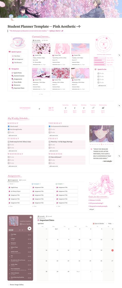 Student Planner Notion Template | Pink Aesthetic colorfulplanner #bestplannersandorganizers Free Pink Notion Template, Pink Notion Dashboard, Islamic Notion Template, Genshin Notion Template, Xtiles Template Aesthetic, Notion Shortcuts, Genshin Notion, Notion Diary, Notion Pink Aesthetic