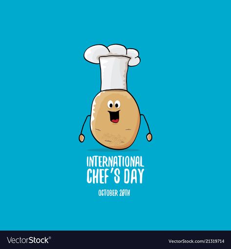 International Chef Day, Chef Day, Cooking With Fresh Herbs, Cute Potato, Funny Cartoon, Fresh Herbs, Deep Thoughts, Blue Background, Blue Backgrounds