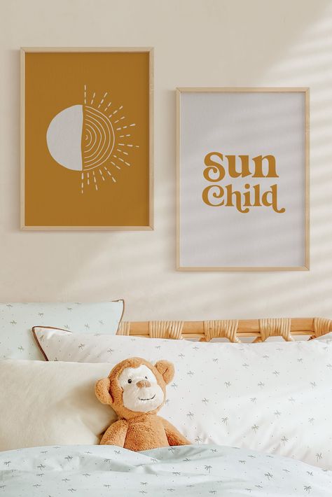 Gender Neutral Nursery Sunshine, Yellow Boho Nursery, Boho Nursery Wall Art, Boho Sunshine Nursery Theme, Sunshine Room Decor, Sun Themed Bedroom, Sunshine Nursery Theme Gender Neutral, Sun Themed Room, Boho Sunshine Nursery