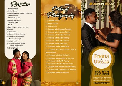 Trifold wedding program booklet design (front page) Wedding Booklet Design, Program Booklet Design, Small Wedding Planning Checklist, Graphical Poster, Wedding Program Booklet, Jotter Design, Reception Program, Reception Designs, Wedding Programme