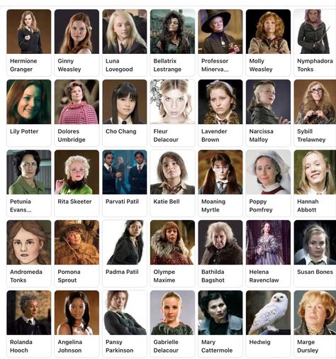 Female Harry Potter Characters, Harry Potter Character Costumes, Pansy Harry Potter, Harry Potter Female Characters, Maquillage Harry Potter, Padma Patil, Parvati Patil, Female Harry Potter, Rita Skeeter