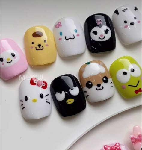 Sanrio Nail Art Simple, Nail Designs Cartoon, Korea Nail Art, Dog Nail Art, Sanrio Nails, Nail Art Cute, Nail Cute, Nail Art Ideas For Summer, Art Ideas For Summer