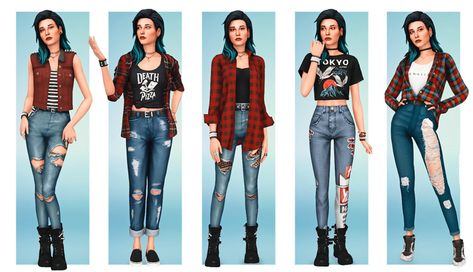 S4cc Lookbook, Sims 4 Cc Flannel, Sims 4 Flannel, Sims 4 Cc Punk Clothes, Sims 4 Grunge Cc, Grunge Lookbook, Sims Lookbook, Sims Download, Clothes Cc