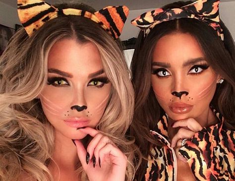 Tiger Costume Women, Group Costumes Ideas, Lioness Costume, Tiger Halloween Costume, Sarah Stage, Tiger Halloween, Leopard Makeup, Halloween Make-up Looks, Emily Sears