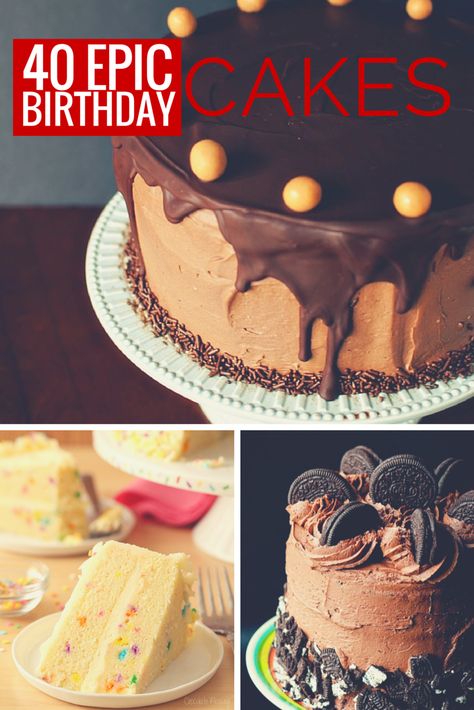 40 Epic Birthday cakes to inspire and step up your next baked creation \\ PasstheSushi.com Diy Birthday Cake, Birthday Cake Flavors, Birthday Cake With Photo, Homemade Birthday Cakes, A Birthday Cake, Birthday Cake Chocolate, Birthday Cake Recipe, Best Cake Recipes, Birthday Cake Ideas